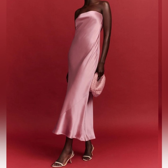 NWT Reformation Joana Silk Midi Dress in Rose Petals Pink - Picture 1 of 6